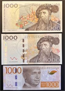 Sverige 1000 kronor 1992, 2005 og 2014