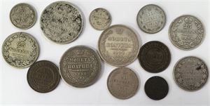 Lot 13 stk. sølv- og bronsemynter 1817-1906