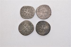 Norge, Frederik III, lot 4 stk. 2 skilling 1658, 1663, 1667 og 1668. S.97, 45, 148 og 108 (?)