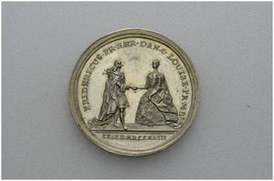 Kronprins Frederiks bryllup 1743. Goedecke. Sølv. 40 mm