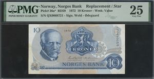 10 kroner 1972 QX0068721 Erstatningsseddel/replacement note
