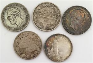 Lot 5 stk. 2 kroner 1878, 1906, 1907, 1908 og 1914, jubileum