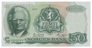 50 kroner 1977. Z0235401. Erstatningsseddel/replacement note