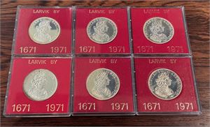 Larvik 300 år- Lott 6 stk. sølvmedaljer