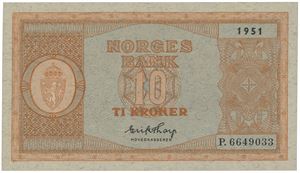 10 kroner 1951. P.6649033.