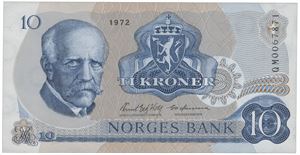 10 kroner 1972. QM0067871. Erstatningsseddel.