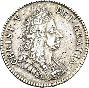 CHRISTIAN V 1670-1699, KONGSBERG 4 mark 1699. S.5