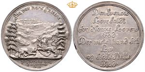 Frederik IV. Karl XII`s død 1718. Berg. Sølv. 50 mm. Kantskade og liten ripe/edge crack and minor scratch