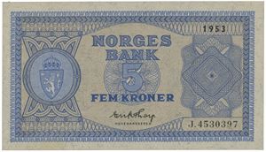 5 kroner 1953. J.4530397.