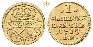 1 skilling 1719. Gullavslag/gold strike (1,75 g). S.14a