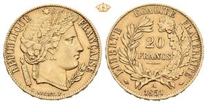 2. republikk, 20 francs 1851 A