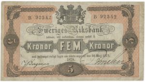 5 kronor 1878. No. B 92542