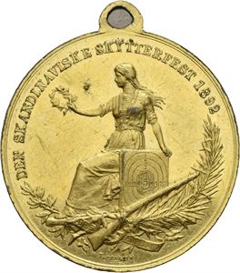 Skytterfesten i Kristiania 1892. Forgylt bronse med hempe. 27 mm