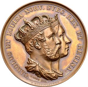 Carl XV kroningen 1860. Universitetets minnemedalje. Schnitzpahn. Bronse. 41 mm. Renset/cleaned