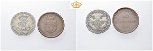 Lot 2 stk. 12 skilling rigsbanktegn 1813 og dansk offermark 1808