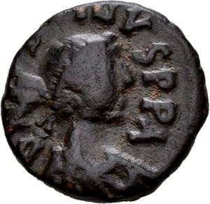 Justin I 518-527, Æ pentanummium, Antiokia. R: Tyche fra Antiokia sittende mot høyre