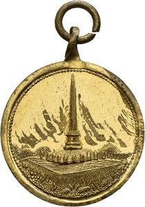 Harald Hårfagres minnesmerke 1872. Forgylt bronse med hempe. 19 mm. Flekker/spots
