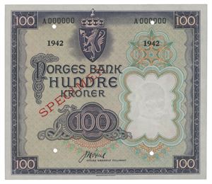 100 kroner 1942. A000000. Specimen