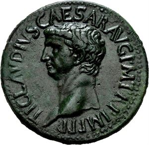 Claudius 41-54, Æ dupondius, Roma 42 e.Kr. R: Ceres sittende mot venstre