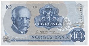 10 kroner 1972. QZ0068615. Erstatningsseddel/replacement note