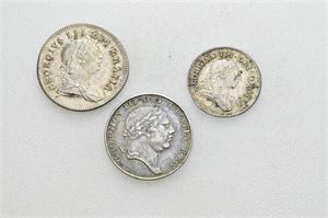 George III, 10 pence token 1805, 1813 og 5 pence token 1805