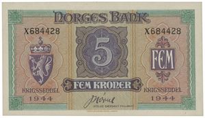 5 kroner 1944. X684428