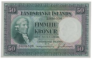 50 krónur ND (1948-54). S/N 2959526.