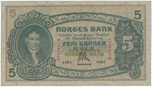 5 kroner 1905. B.1160544.