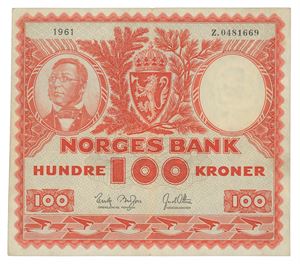 100 kroner 1961. Z0481669. Erstatningsseddel/replacement note