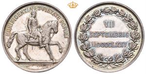 Avdukningen av Carl Johan monumentet 1875. Weigand. Sølv. 30 mm. I originalt etui