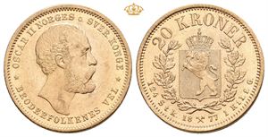 20 kroner 1877. Liten ripe på advers/minor scratch on obverse