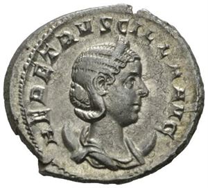 HERENNIA ETRUSCILLA g.m. Trajan Decius, antoninian, Roma 250 e.Kr. R: Pudicitia sittende mot venstre