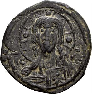 Nicephorus III Botaniates 1078-1081, Æ follis, Constantinople. Hode av Kristus en face/kors