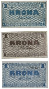 1 krona lot 3 stk 1941 - 1945.