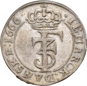 Frederik III 1648-1670. 2 mark 1666. S.102