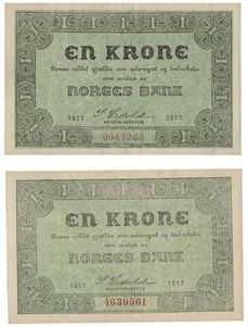 Lot 2 stk. 1 krone 1917 0941269 og 4639561