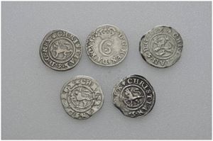 Lot 5 stk. 2 skilling 1670, 1673, 1675, 1679 og 1681