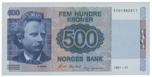 500 kroner 1991. 5101302011.