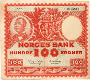 100 kroner 1956. E2726849