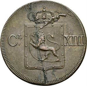 CARL XIII 1814-1818. KONGSBERG. 1 skilling 1816. Blankettfeil og stempelsprekk/planchet crack and die break