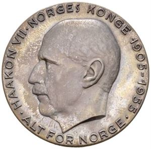 Haakon VII, 50 års regjering 1955. Rui. Sølv. 40 mm.