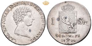 Carl XIV Johan (1818 - 1844) 1 speciedaler 1824 Hakk, flekker, renset.