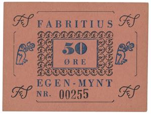 Fabritius. 50 øre rødbrun. Nr. 00255.