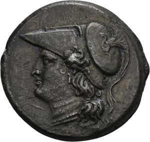 SICILIA, Syrakus, 214-212 f.Kr., 12 litrai (9,59 g). Hode av Athene mot venstre/Artemis med bil og bue mot venstre