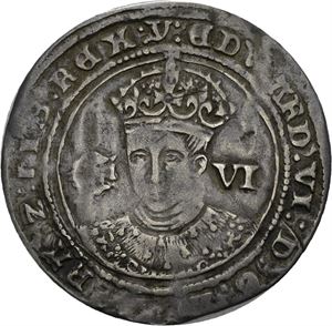 Edward VI 1547-1553, sixpence, London. Pregesprekk og riper/striking crack and scratches