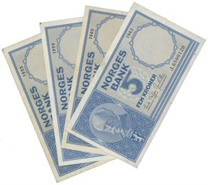 Lott 4 stk. 5 kroner 1955 A, 1959 F, 1960 G og 1962 J.