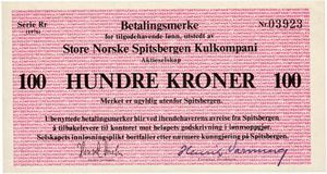 100 kroner 1976. Serie Rr Nr.03923