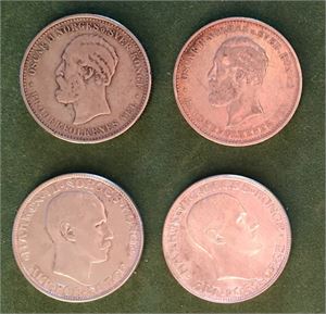 Lot 4 stk. 2 kroner 1892, 1904, 1914 og 1917