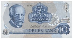 10 kroner 1972. QI0068732. Erstatningsseddel/replacement note