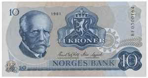 10 kroner 1981. HF0300164. Erstatningsseddel.